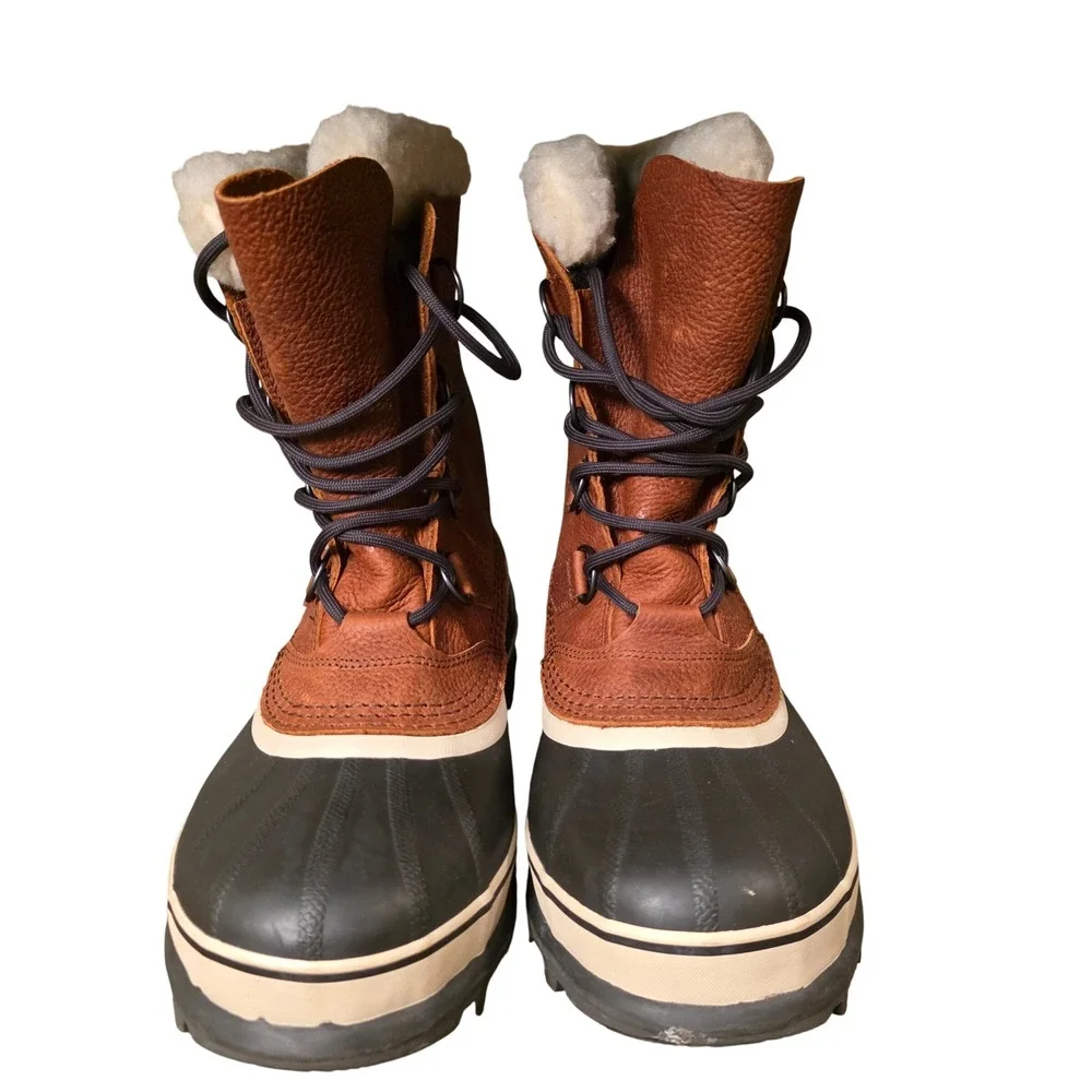 Sorel Caribou Mens Waterproof Winter Snow Boots Brown Leather Fall Size 7.5
